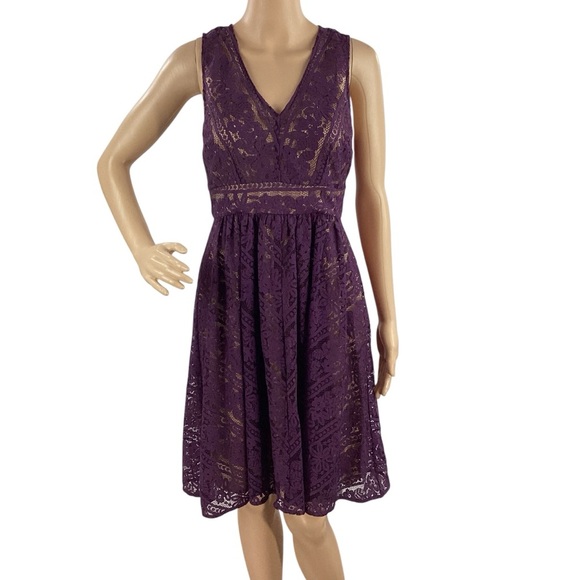Plenty by Tracy Reese Purple Lace Fit and Flare Mini Dress Size 2 - Picture 1 of 7